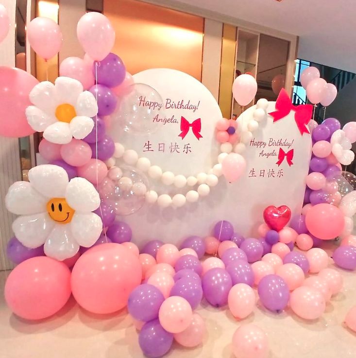 ลูกโป่งม่วง ชมพู ดอกไม้ 14000 — ผลงาน BalloonCircle